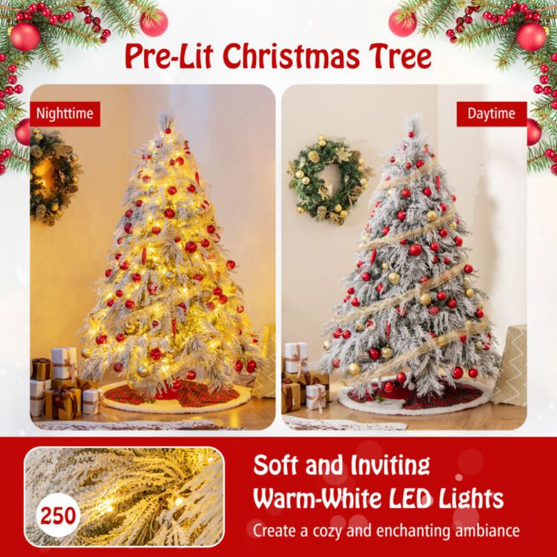 Pre-Lit Snow Flocked Christmas Tree with Warm White LED Lights