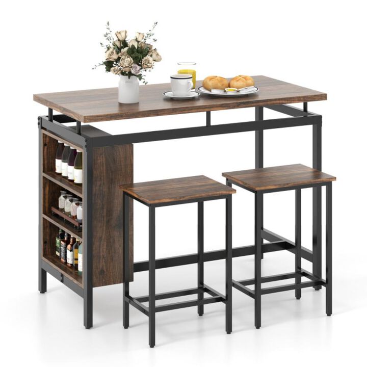 Hivvago 3 Pieces Dining Table Set with 3-Tier Storage Shelf and Metal Frame