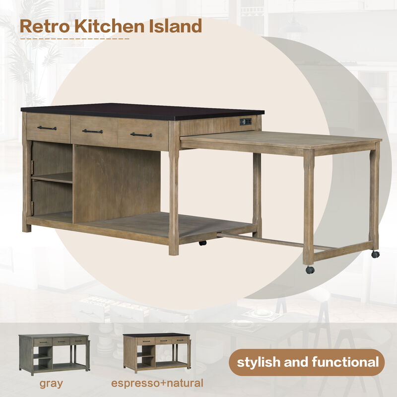 Merax Retro Extendable Kitchen Island with Storage