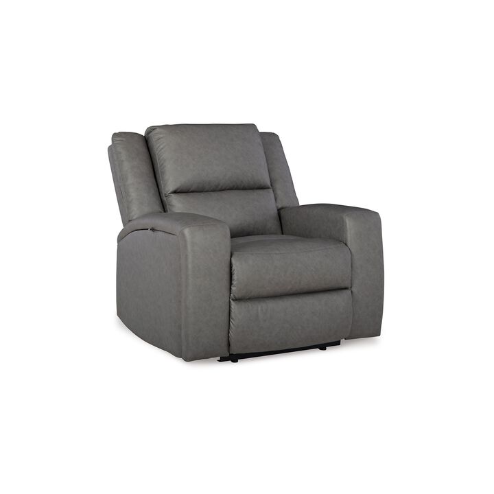 Vance Manual Recliner Chair, Gray Faux Leather, Pillow Top Headrest - Benzara