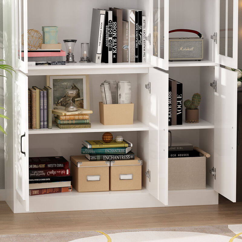 White Wood 47.2 in. W Buffet and Hutch Kitchen Cabinet with Glass Doors ( 47.2 in. W x 15.7 in. D x 78.7 in. H)