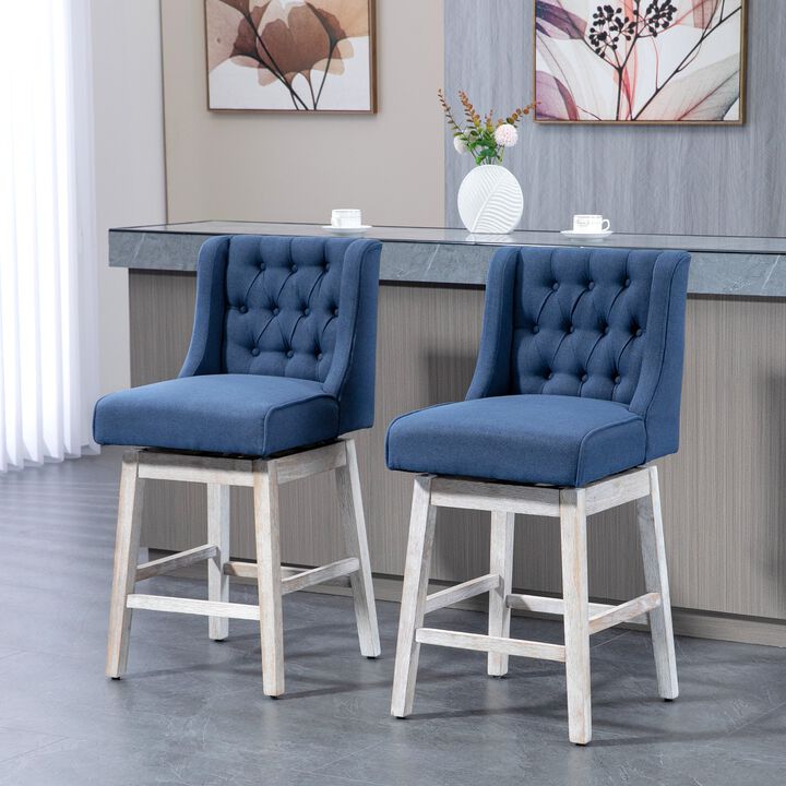 Gray Swivel Bar Stools: Set of 2, 27" Counter Height, Linen