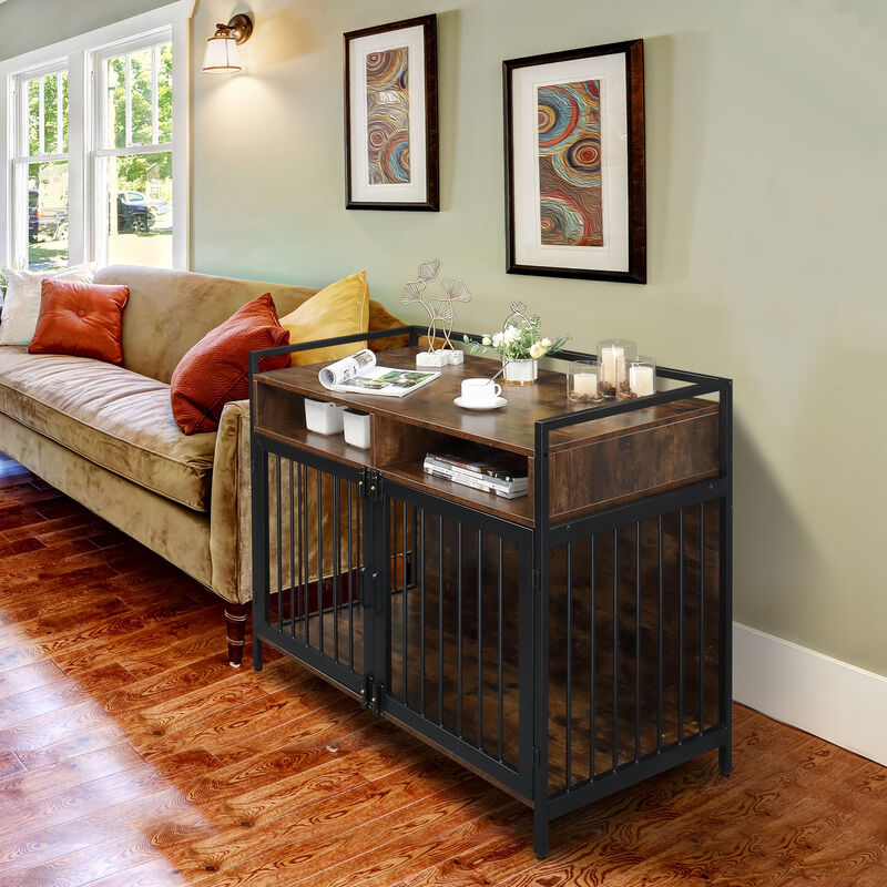 Metal Heavy Duty Dog Crate Furniture with Double Doors, Locks, and Anti-Chew Features