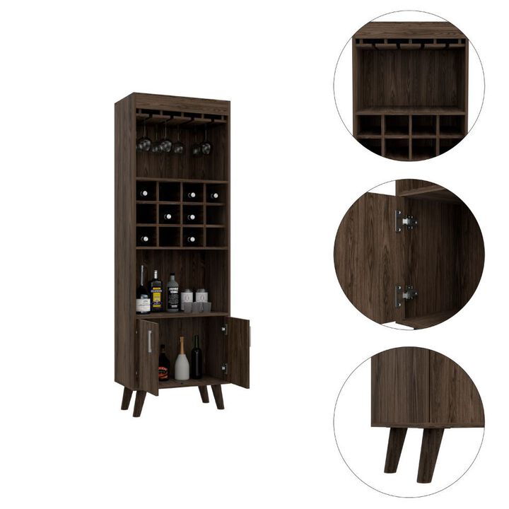 DEPOT E-SHOP Harvey Bar Double Door Cabinet, Twelve Wine Cubbbies, Two Shelves, Dark Walnut