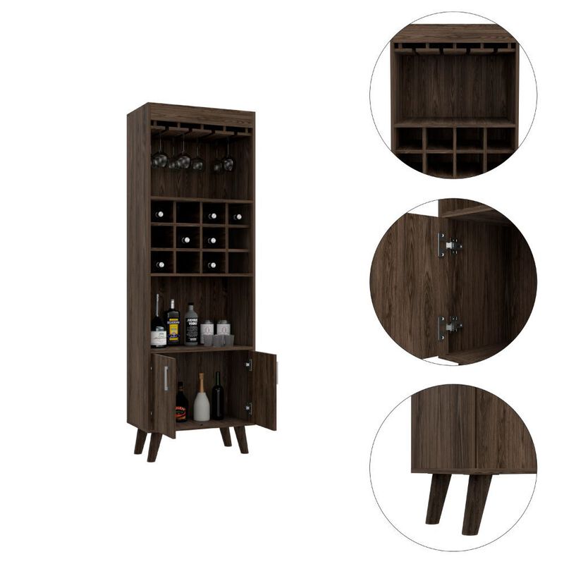 DEPOT E-SHOP Harvey Bar Double Door Cabinet, Twelve Wine Cubbbies, Two Shelves, Dark Walnut