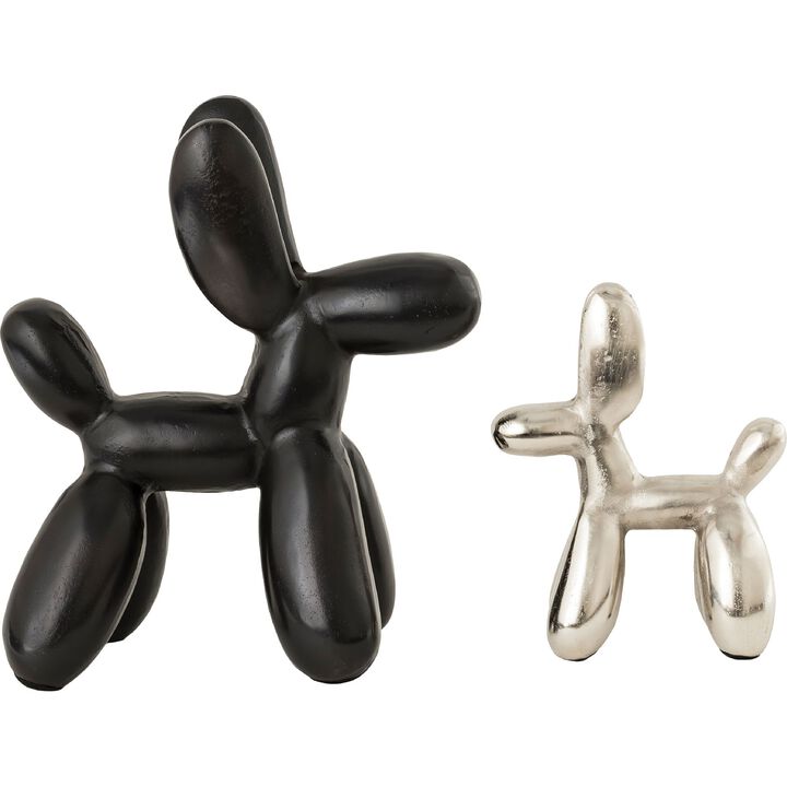 Set of 2 Black and Silver Standing Dog Statues 12.5",