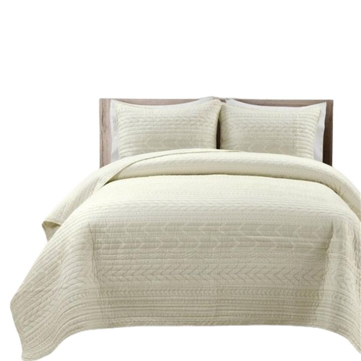 Hivvago King size Scandinavian Chevron Ivory Reversible Cotton Quilt Set