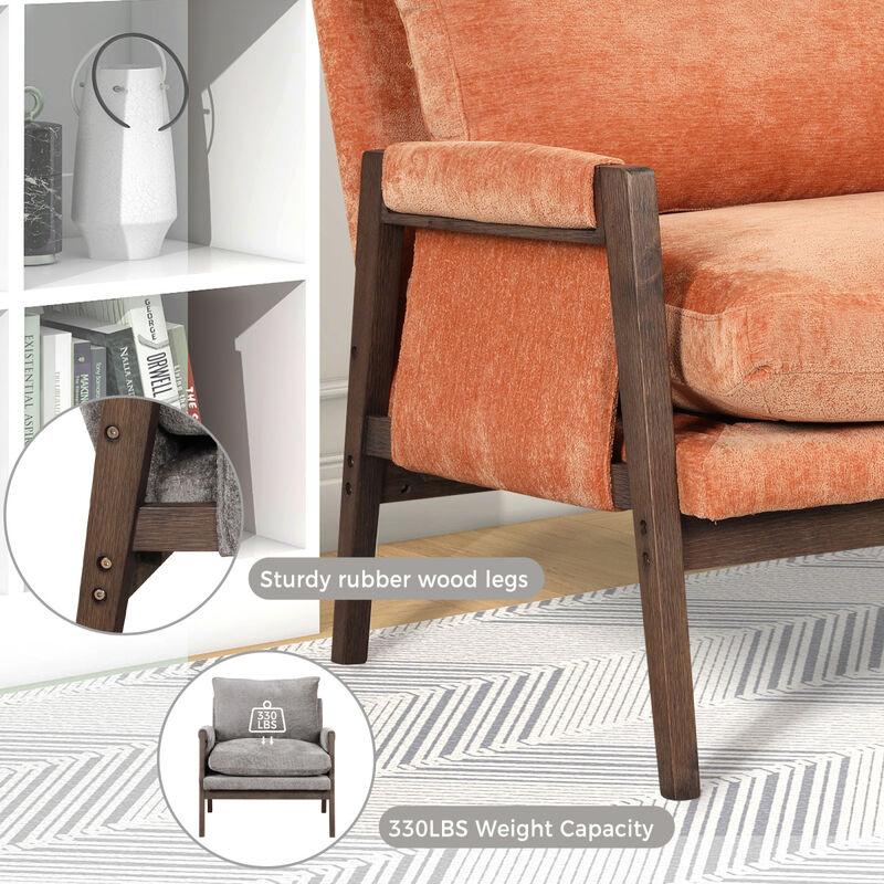 Mid-Century Modern Velvet Accent Chair, Leisure Chair With Solid Wood And Thick Seat Cushion