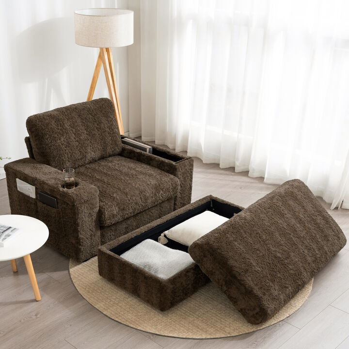 Merax Upholstered Sofa Chair with Storage Ottoman and Armrests