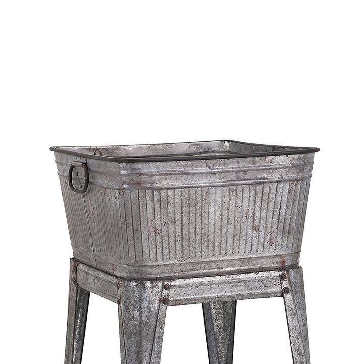 Multi Functional Galvanized Metal Tub on Stand, Gray-Benzara