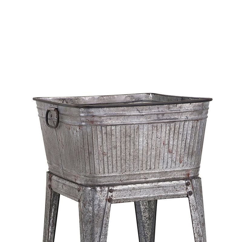 Multi Functional Galvanized Metal Tub on Stand, Gray-Benzara