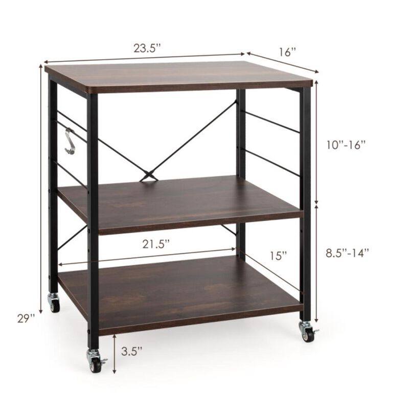 Hivvago 3-Tier Kitchen Baker's Rack Microwave Oven Storage Cart with Hooks