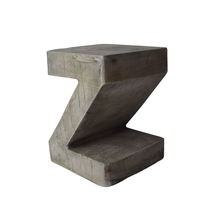 Kiara Side Table, Z Shape, Square 13 Inch, Light Gray Concrete Frame - Benzara