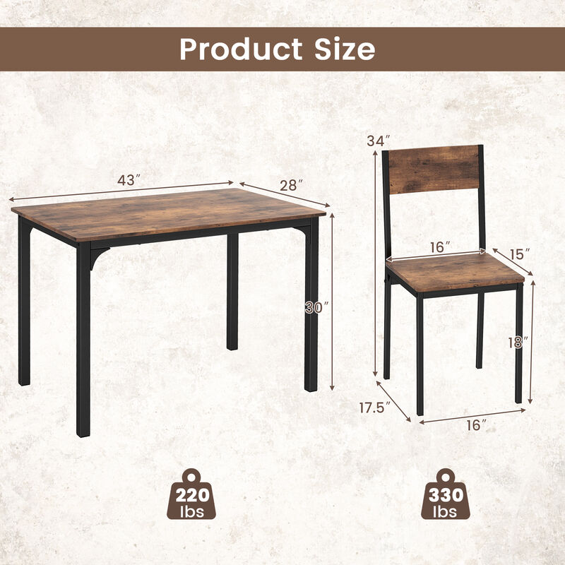 5 Piece Dining Table Set Industrial Style Kitchen Table and Chairs
