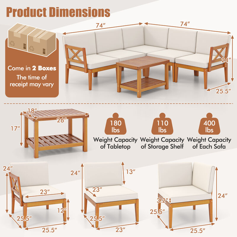 6-Piece Patio Furniture Set with Cushions & 2-Tier Coffee Table for Outdoor Lounge
