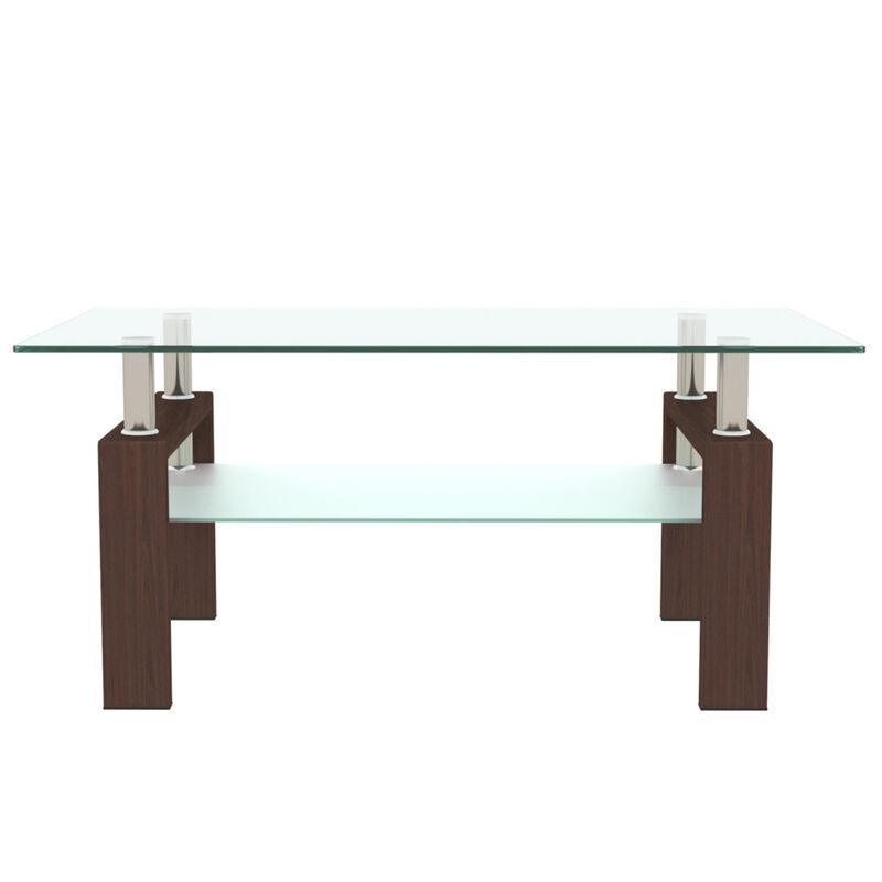 Rectangle Walnut Glass Coffee Table, Clear Coffee Table, Modern Side Center Tables