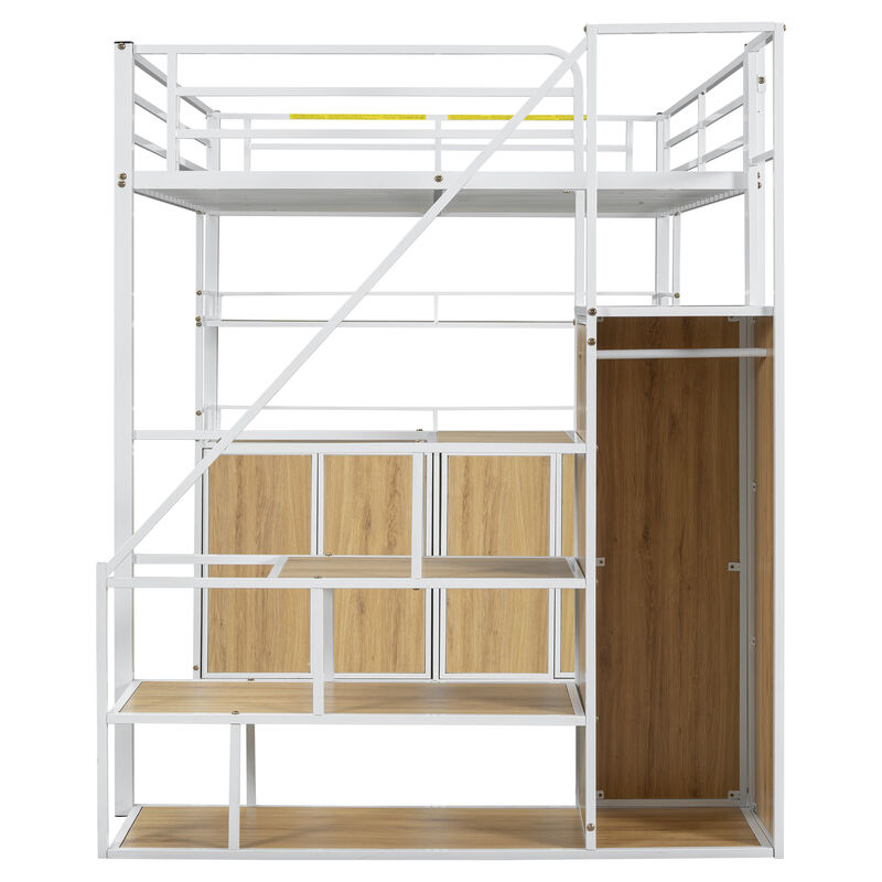 Merax Metal Loft Bed with Storage Staircase and Wardrobe