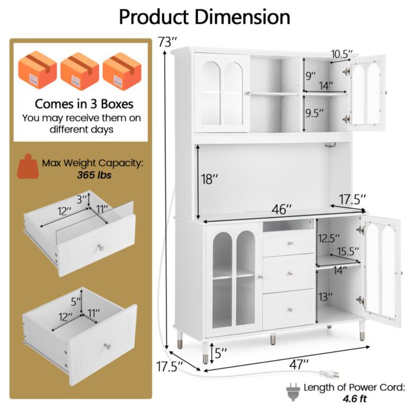 Hivvago 73 Inch Kitchen Pantry Storage Cabinet Freestanding Buffet Cabinet with LED Lights