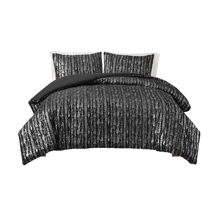 Gracie Mills Maelona Metallic Print Faux Fur Duvet Cover Set