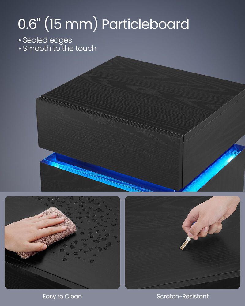 Bedside Table with LED Lights for Modern Style and Ambient Lighting