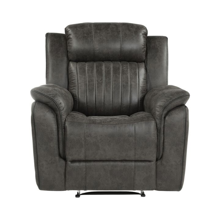 Bento 38 Inch Manual Recliner Chair, Tab Pull, Brownish Gray Microfiber - Benzara