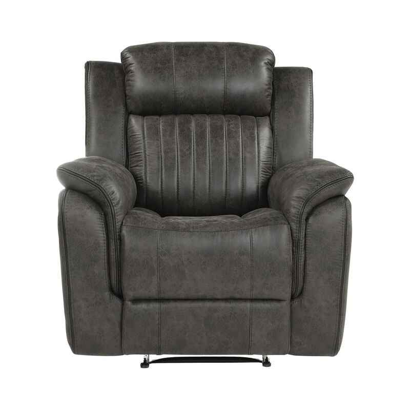 Bento 38 Inch Manual Recliner Chair, Tab Pull, Brownish Gray Microfiber - Benzara