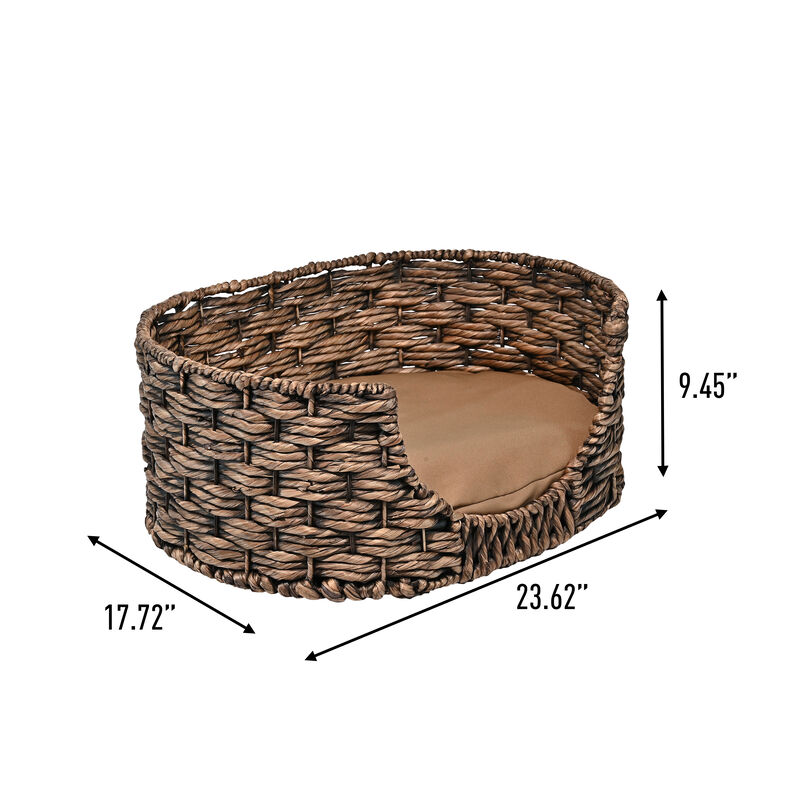 Perri Classic Farmhouse Handwoven Hyacinth Oval Pet Bed with Machine-Washable Cushion