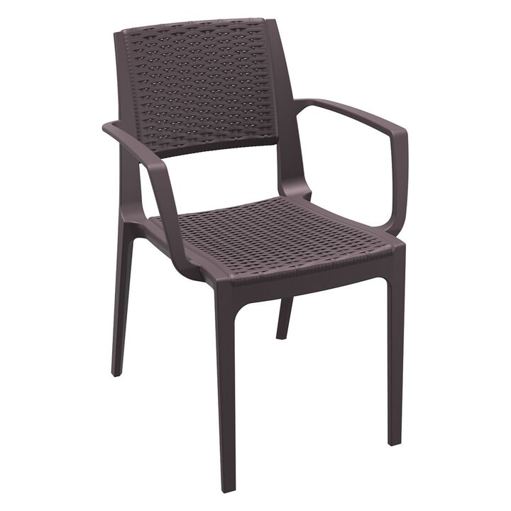 32" White Outdoor Patio Wickerlook Dining Arm Chair