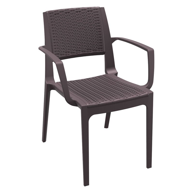 32" White Outdoor Patio Wickerlook Dining Arm Chair