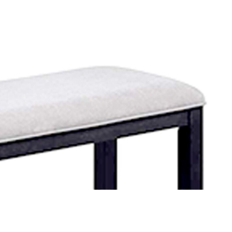 Edward 48 Inch Counter Height Dining Bench, White Fabric and Black Wood - Benzara