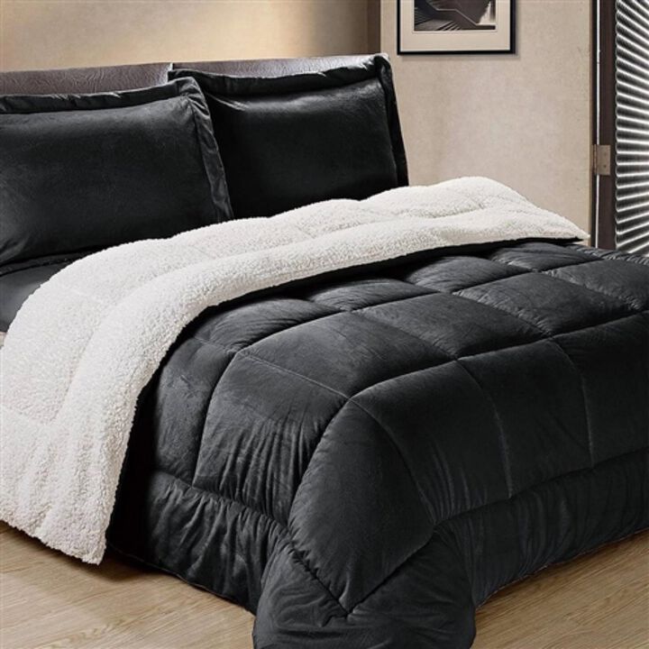 Hivvago Queen Size 3 Piece Ultra Soft Sherpa Wrinkle Resistant Comforter Set in