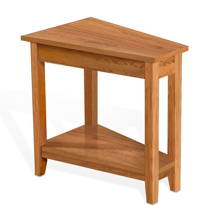 Marv Chairside Table, Shelf, 24 Inch Angled Oak Brown Mahogany Wood - Benzara