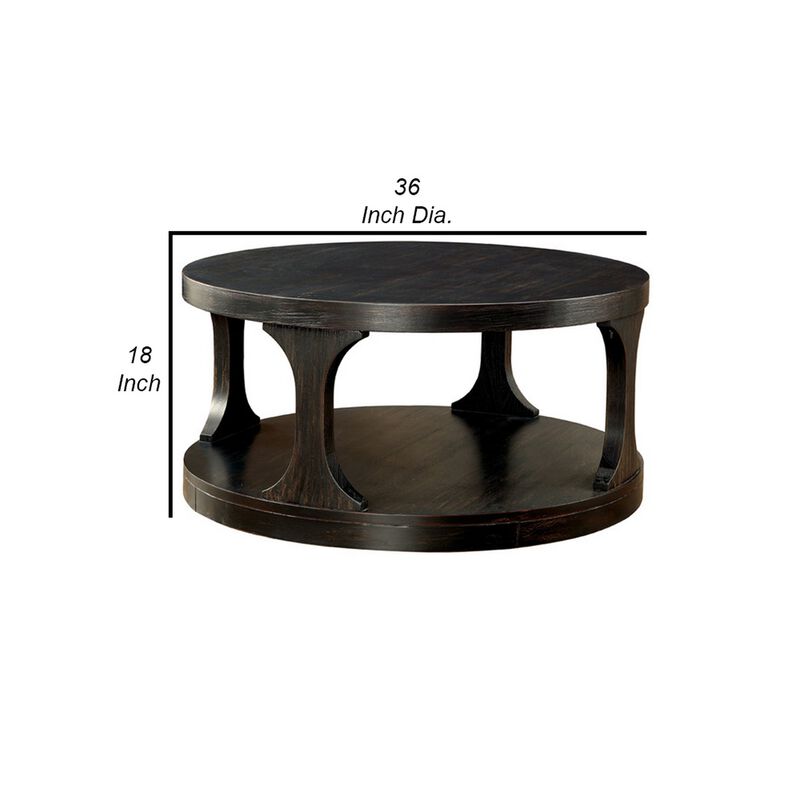 Carrie Transitional Coffee Table, Antique Black-Benzara