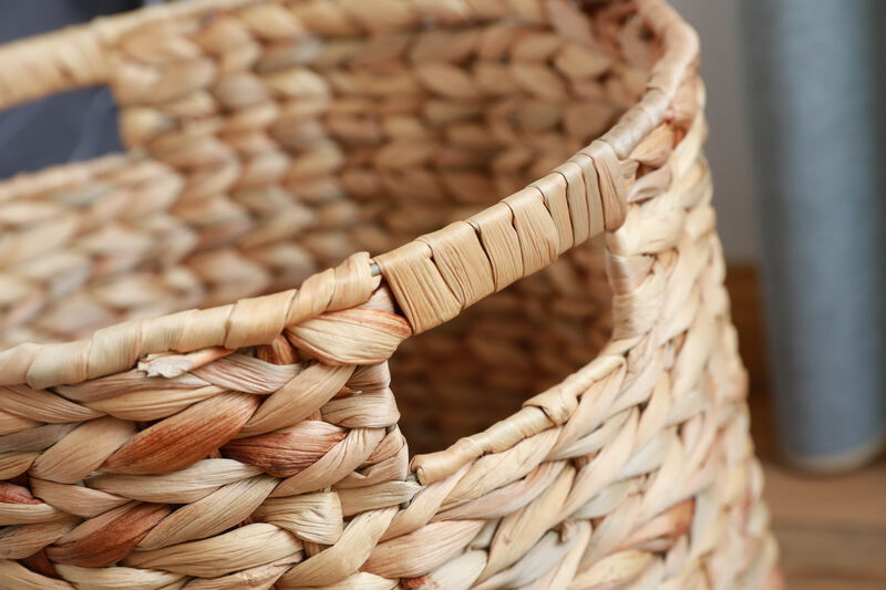 Water Hyacinth Large Round Wicker Wastebasket with Cutout Handles
