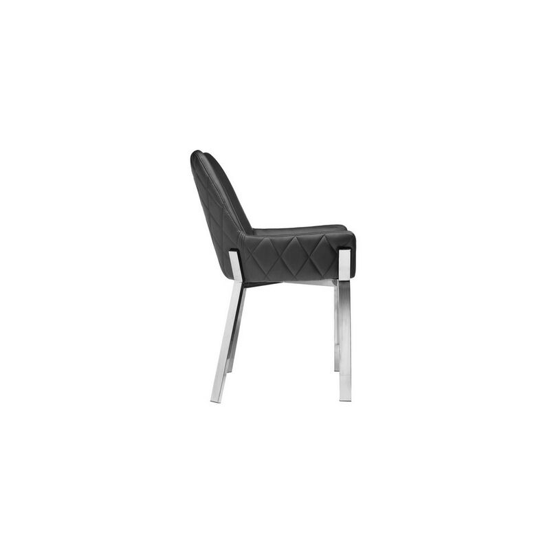 Fuma 23 Inch Set of 2 Dining Chairs, Foam Fill, Black Faux Leather, Silver - Benzara