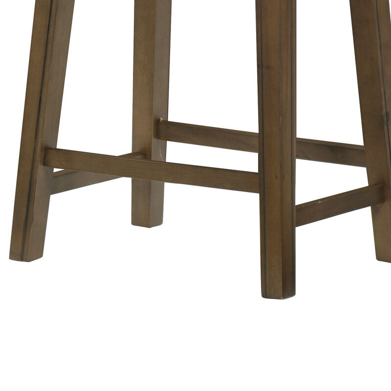 Miel 26 Inch Counter Height Stool, Gray Faux Leather Seat, Brown Solid Wood - Benzara