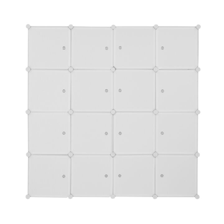 16-Cube Modular Wardrobe, 4-Layer Plastic & Steel Storage Organizer with 3 Hanging Rods
