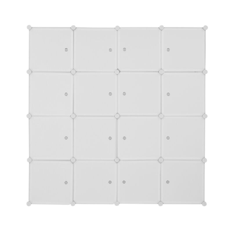 16-Cube Modular Wardrobe, 4-Layer Plastic & Steel Storage Organizer with 3 Hanging Rods