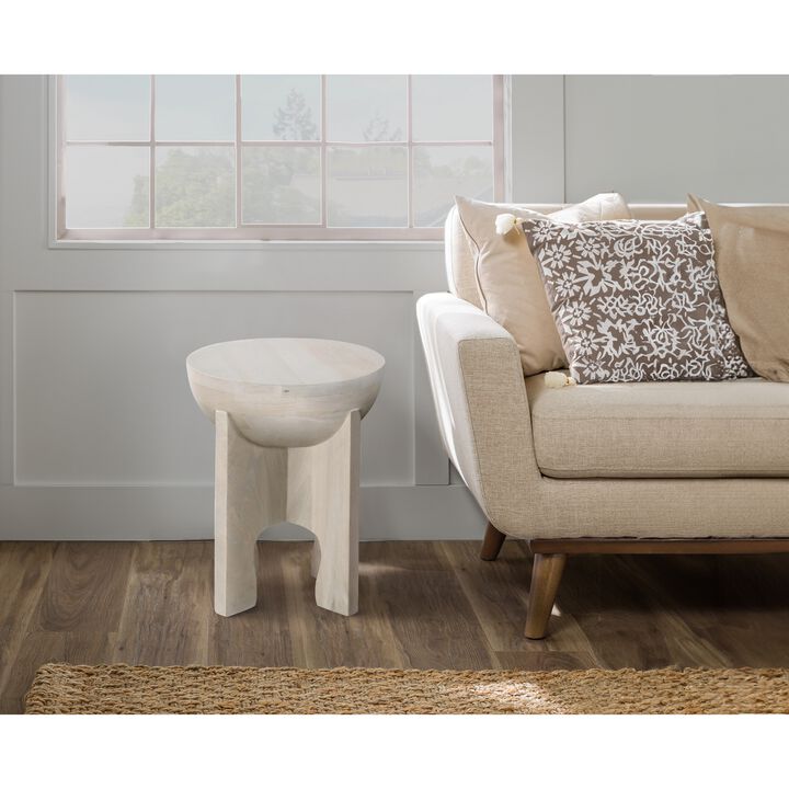 Tomas 20 Inch Side End Table, Mango Wood Drum Top, Classic Washed White - Benzara