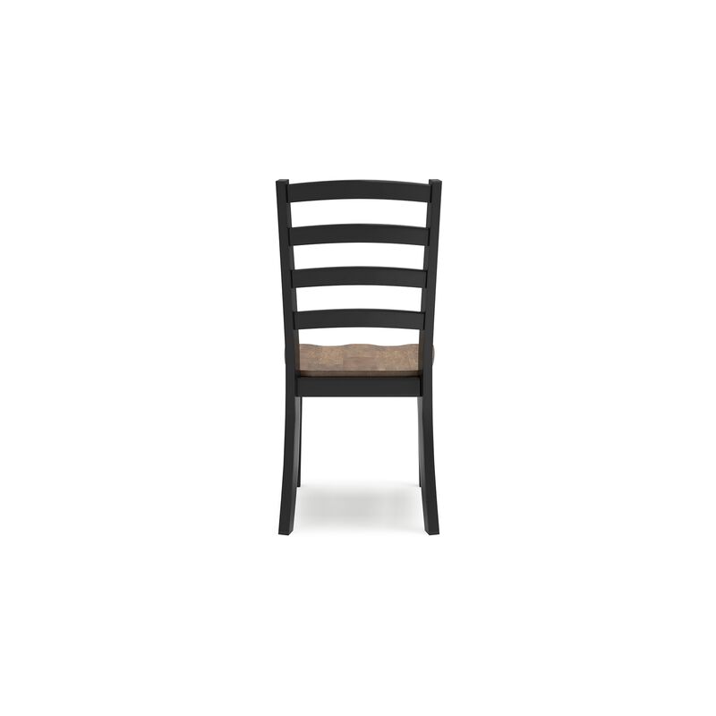 Fleur Dining Side Chair Set of 2, Black Ladderback, Brown Solid Wood - Benzara