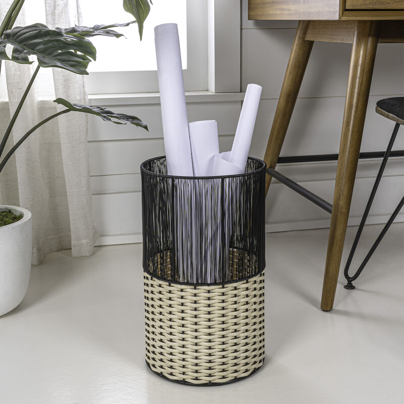 Harper Modern 2-Tone Faux Wicker Cylinder Waste Basket