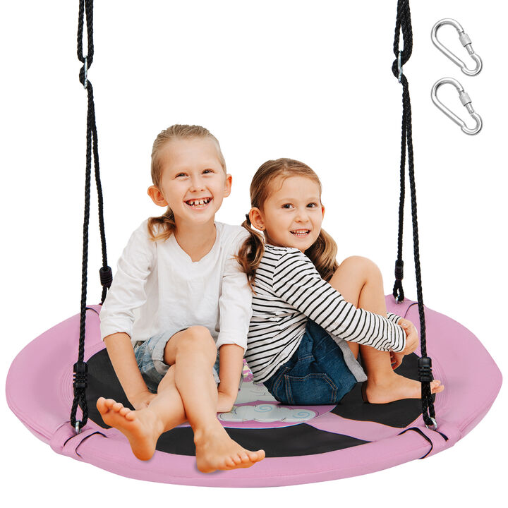 Round Saucer Tree Swing with Adjustable Ropes and Carabiners for Kids & Adults