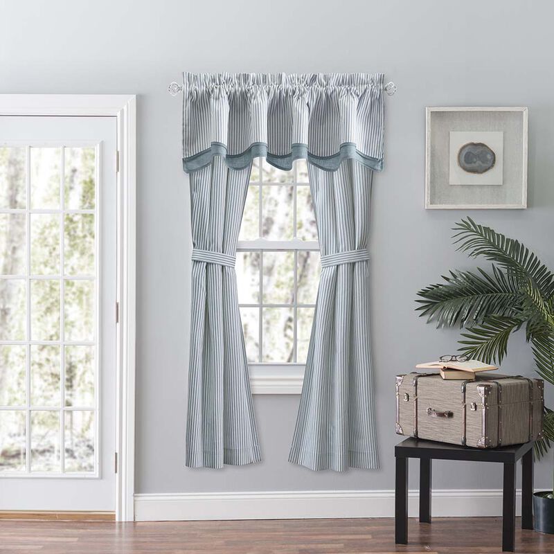 Ellis Curtain Plaza Classic Ticking Stripe Printed on Natural Ground Tailored Panel Pair with Tiebacks