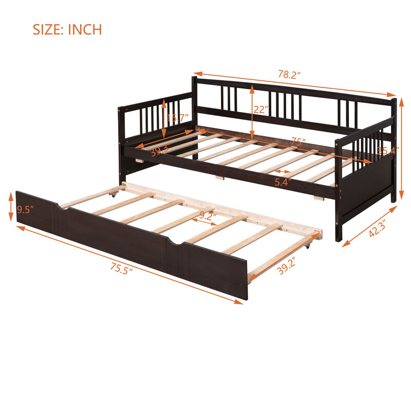 Merax Daybed Wood Bed with Twin Size Trundle