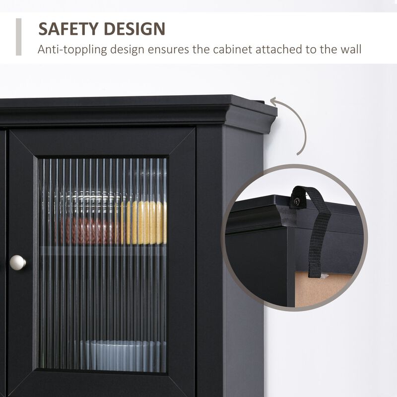 Black Kitchen Tower: 71" Freestanding Hutch Cabinet with Doors and Drawer