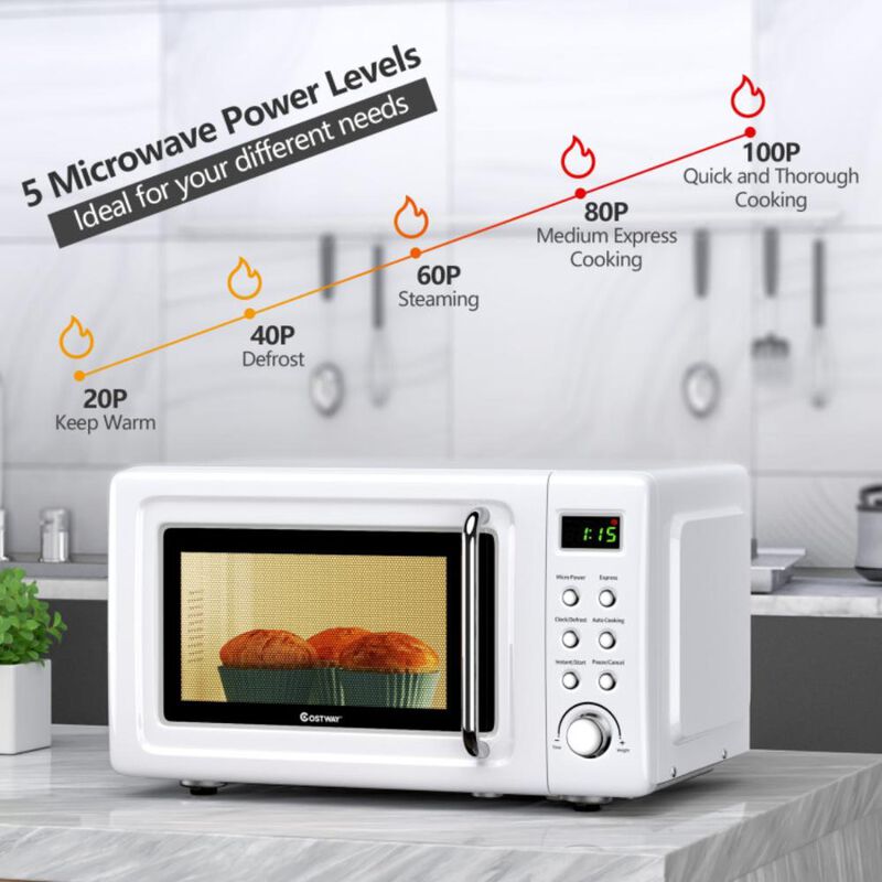 Costway 700W Retro Countertop Microwave Oven with 5 Micro Power and Auto Cooking Function