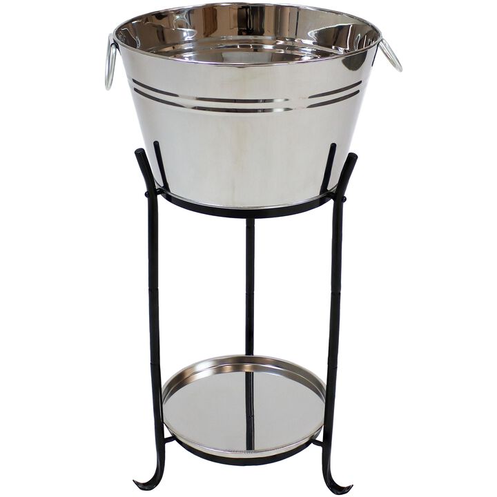 Sunnydaze Stainless Steel Ice Bucket Cooler with Stand and Tray