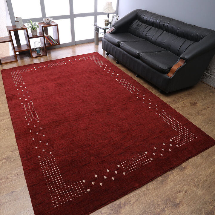 RUGSOTIC CARPETS HAND KNOTTED LOOM WOOL ECO-FRIENDLY AREA RUGS  - 5'x8', Rectangle, Red Color, Contemporary Modern Design, High Pile Thick Handmade Anti Skid Rugs for Living Room (L00530)