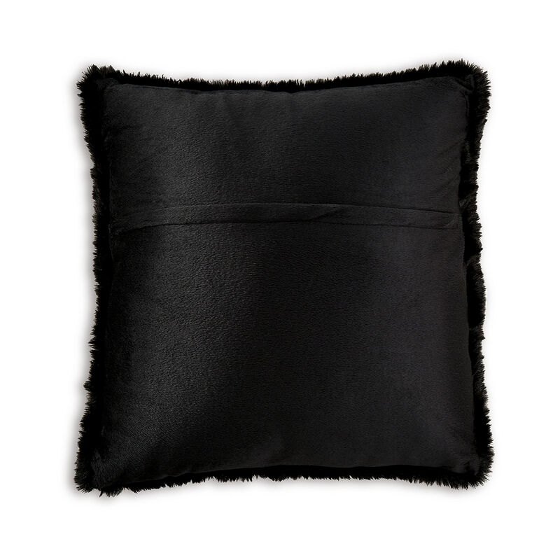 Dift Square Accent Throw Pillow, 20 Inch, Black Faux Rabbit Fur Face - Benzara