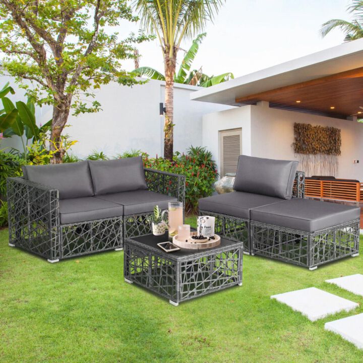 Hivvago 5 Pieces Patio PE Rattan Wicker Sofa Furniture Set